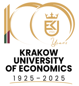 Logotyp stulecia Uniwersytetu z barwami UEK